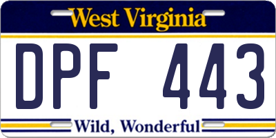 WV license plate DPF443