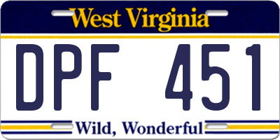 WV license plate DPF451