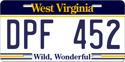 WV license plate DPF452
