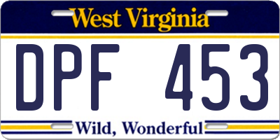WV license plate DPF453