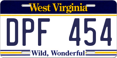 WV license plate DPF454