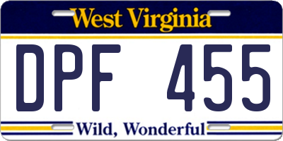 WV license plate DPF455