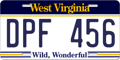 WV license plate DPF456