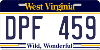 WV license plate DPF459
