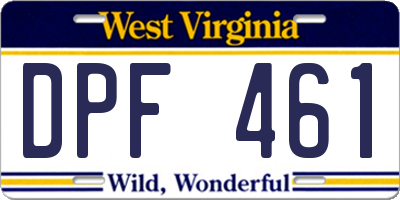 WV license plate DPF461