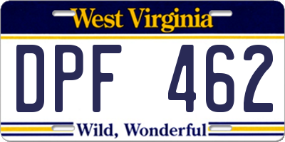 WV license plate DPF462