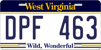 WV license plate DPF463