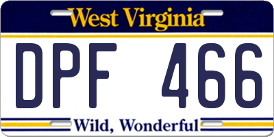 WV license plate DPF466