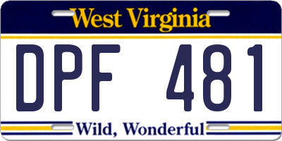 WV license plate DPF481