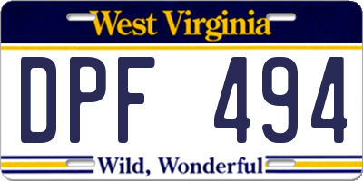 WV license plate DPF494