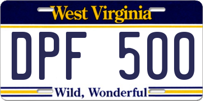 WV license plate DPF500