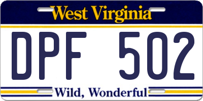 WV license plate DPF502