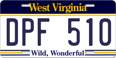 WV license plate DPF510