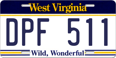 WV license plate DPF511