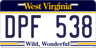 WV license plate DPF538