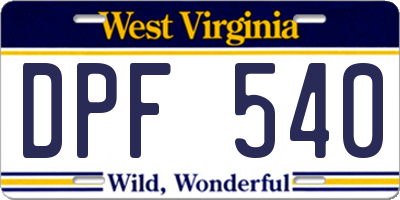 WV license plate DPF540