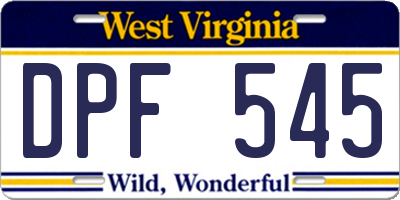 WV license plate DPF545