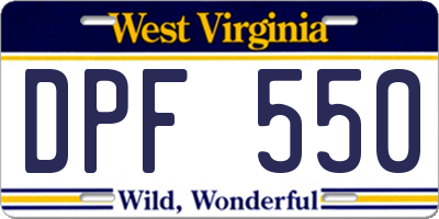 WV license plate DPF550