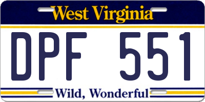 WV license plate DPF551