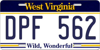 WV license plate DPF562