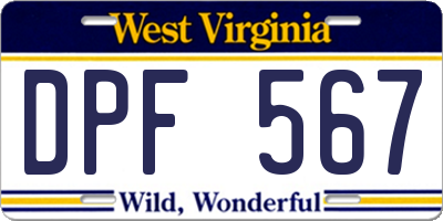 WV license plate DPF567