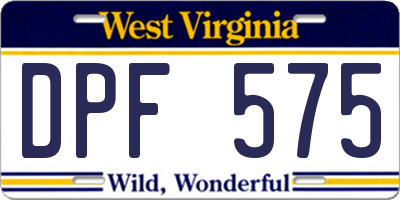 WV license plate DPF575