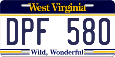WV license plate DPF580