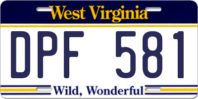 WV license plate DPF581