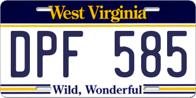 WV license plate DPF585