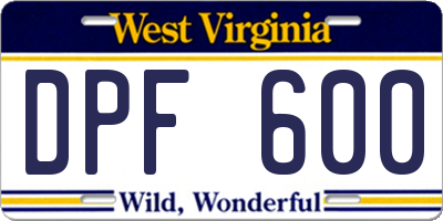 WV license plate DPF600