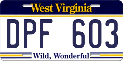 WV license plate DPF603