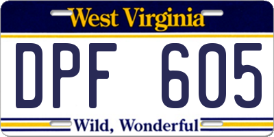 WV license plate DPF605