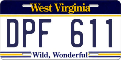 WV license plate DPF611