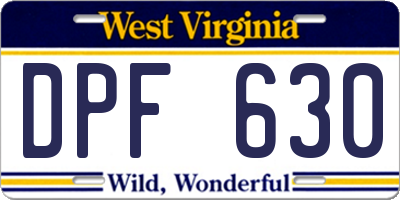 WV license plate DPF630