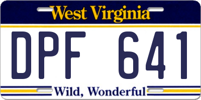 WV license plate DPF641