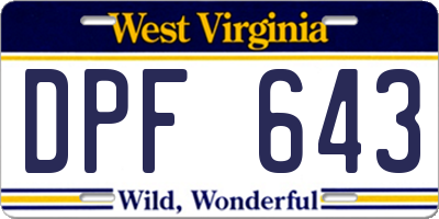 WV license plate DPF643