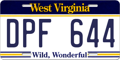 WV license plate DPF644