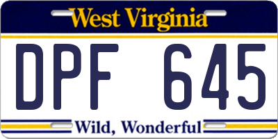 WV license plate DPF645