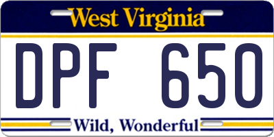WV license plate DPF650