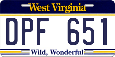 WV license plate DPF651