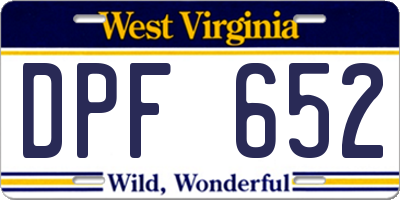 WV license plate DPF652