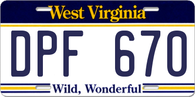 WV license plate DPF670