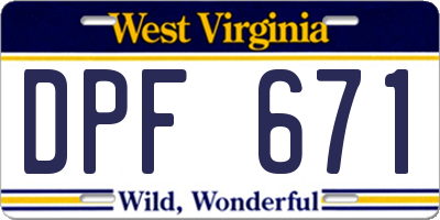 WV license plate DPF671