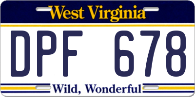 WV license plate DPF678
