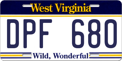 WV license plate DPF680
