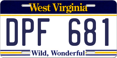 WV license plate DPF681