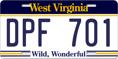 WV license plate DPF701