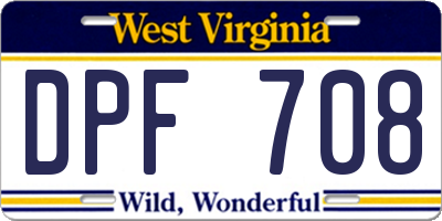 WV license plate DPF708