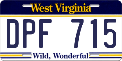 WV license plate DPF715
