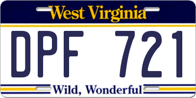 WV license plate DPF721